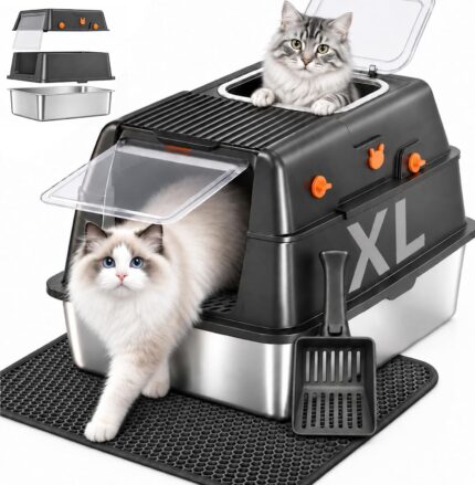 Extra-Large Stainless Steel Litter Box with Lid