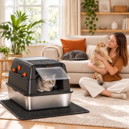 Extra-Large Stainless Steel Litter Box with Lid - detail 1